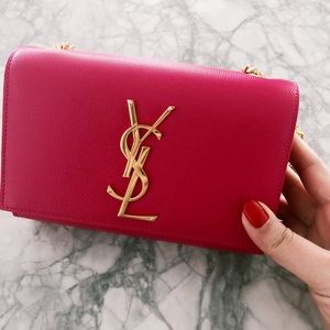 YSL Monogram Leather Small Crossbody Bag, Pink